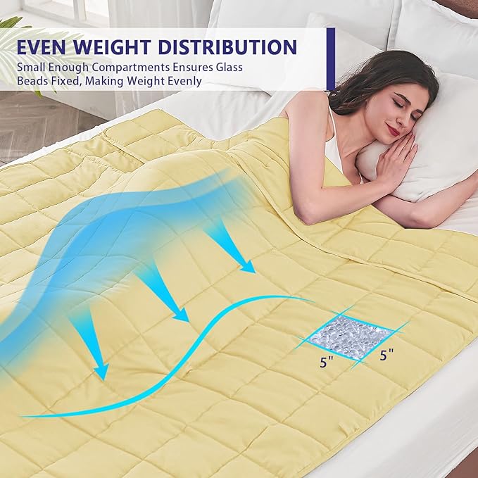 yescool Weighted Blanket for Adults (17 lbs, 60" x 80", Yellow) Cooling Heavy Blanket for Sleeping Perfect for 160-180 lbs, Queen Size Breathable Blanket with Premium Glass Bead, Machine Washable