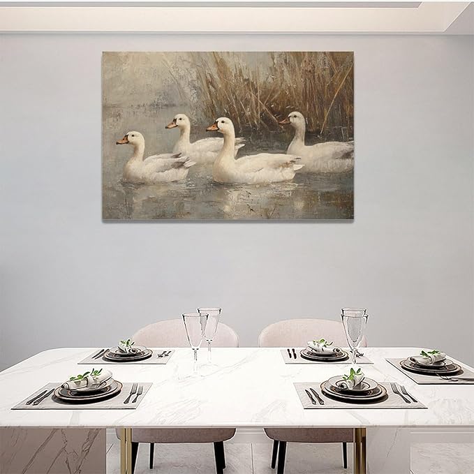 Farmhouse Duck Wall Art Country Kitchen Wall Decor Rustic Wild Duck Pictures Canvas Painting Framed Artwork Home Decorations for Bathroom Living Room Bedroom Office 24"x16"