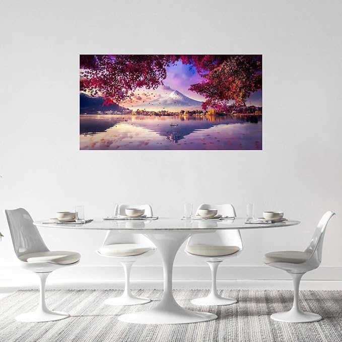 Bogosip Japanese Mountain Lake Wall Art Mount Wall Decor Nature Landscape Pictures Maple Leaves Large Canvas Prints Frame Artwork for Living Room Dining Room Bathroom 60"x30"