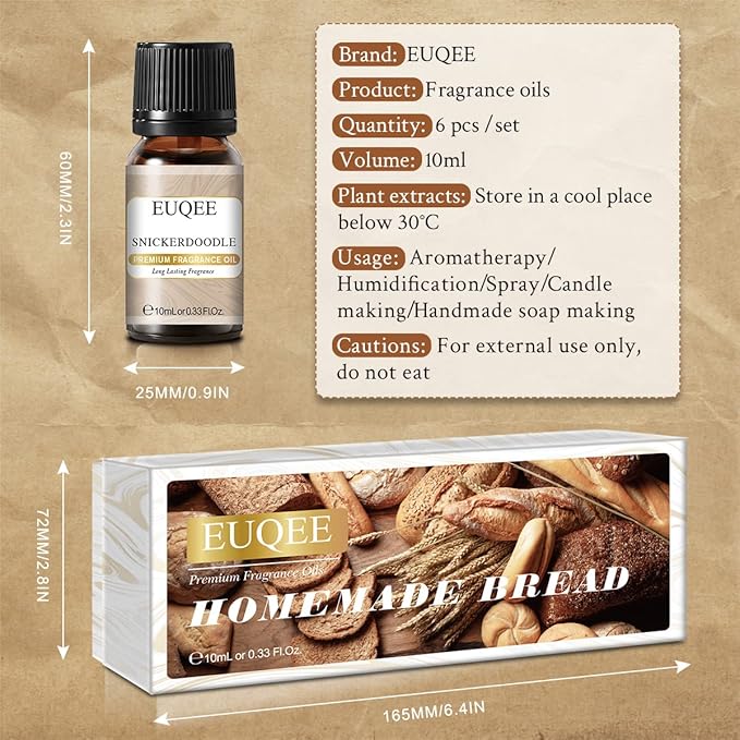 6PCS Premium Fragrance Oils for Homemade Bread-10ml-Pumpkin Pie, Coconut Cream, Snickerdoodle, Coffee Cake, Blueberry Pancakes, Salted Caramel Pumpkin