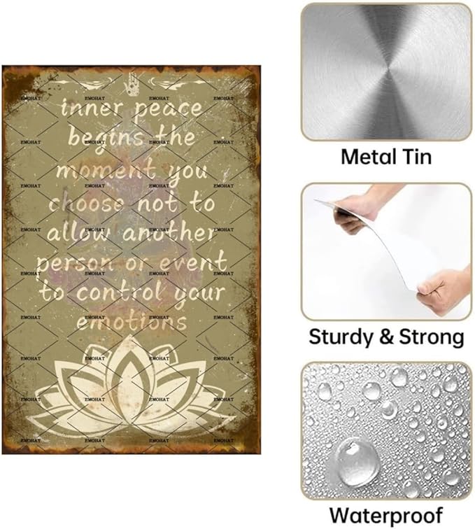 EMOHAT Metal Vintage Tin Signs Retro Meditation Lotus Flowers Zen Inspirational Yoga Quotes Metal Painting Home Decor Coffee Garage Kitchen Bathroom Metal Plaque Poster Wall Sign 8x12 Inch