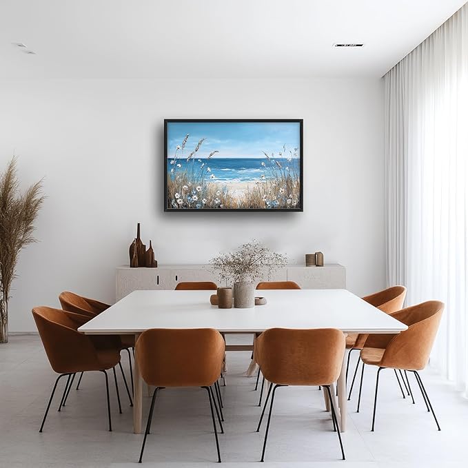 Coastal Beach Wall Art Ocean Wild Flower Pictures Wall Decor Large Canvas Prints Paintings Home Office Decorations Framed Artwork for Living Room 36"x24"