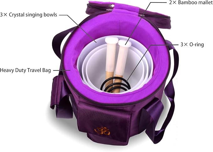 7inch 8inch 9inch Crystal singing bowls set sound bowl for healing Mindfulness, Meditation, Yoga, Spiritual and Body Healing Chakra Bowl (7C+8F+9G, 7inch+8inch+9inch with Travel bag)