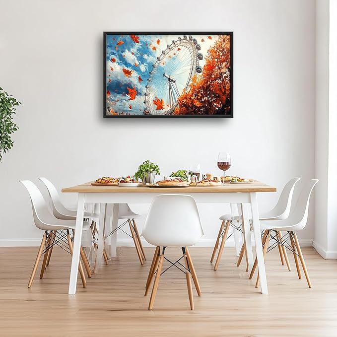 Olivine Large Wall Art, London Eye Pictures Wall Decor, Autumn London Canvas Prints Painting, Framed Artwork for Bathroom Bedroom Living Room Office Home Decoration 36"x24"