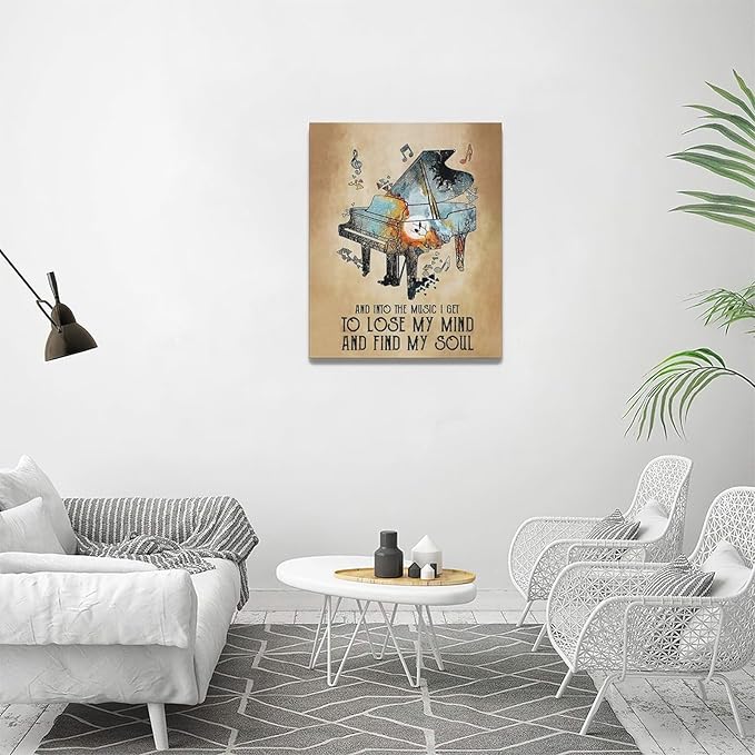 Music Decor Wall Art Piano Wall Decor Vintage Canvas Music Heal The Soul Prints Painting Framed Artwork for living room Bedroom Bathroom 16"x20"