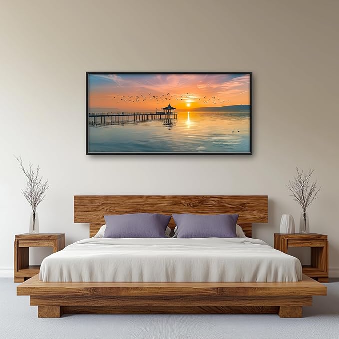 Lake Large Canvas Wall Art Sunset Nature Pictures Wall Decor Above Bed Framed Artwork Paintings Home Office Decorations for Living Room Bedroom Dinning Room Kitchen 60"x30"