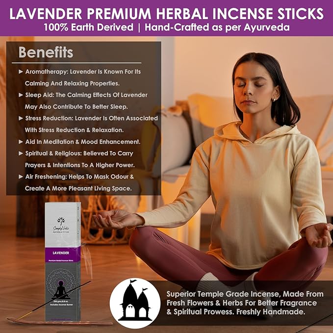 Lavender Incense Sticks with Holder – 135 Handmade Charcoal-Free Agarbatti | Natural Essential Oil Aromatherapy for Meditation, Yoga, Pooja, Relaxation – 45 Min Burn, Gift Set
