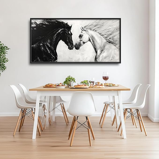 Horse Wall Art Western Horse Pictures Wall Decor Large Black and White Canvas Prints Framed Artwork Paintings Home Office Decorations for Living Room Bedroom Dinning Room Corridor 60"x30"