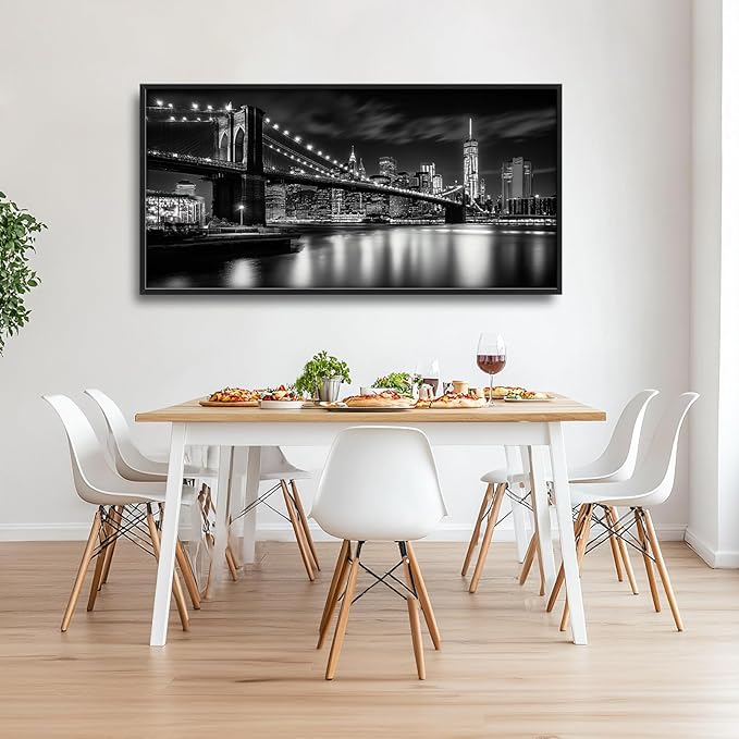 Brooklyn Bridge Wall Art New York City Pictures Wall Decor Framed Canvas Prints Artwork Paintings Home Office Decorations for Living Room Bedroom Dinning Room Corridor 60"x30"