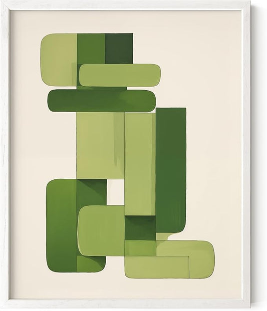 HAUS AND HUES Modern Abstract Wall Art - Blue and Green Living Room Art, Modern Artwork for Walls, Minimalist Picture for Living Room(Green Geometric, White Frame, 16x20)