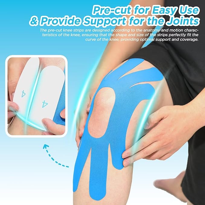 OK TAPE One-Structure K-Tape Patches | Precut for Knee Kinesiology Tape | Pain Relief and Accessories | 10 Pcs and Black