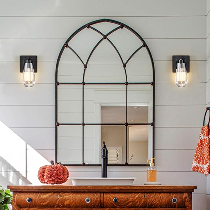 Black Wall Sconces, Raindrop Sconces Wall Lighting, Modern Clear Glass Vanity Light Fixtures Raindrop Wall Sconce for Bathroom Bedroom Living Room