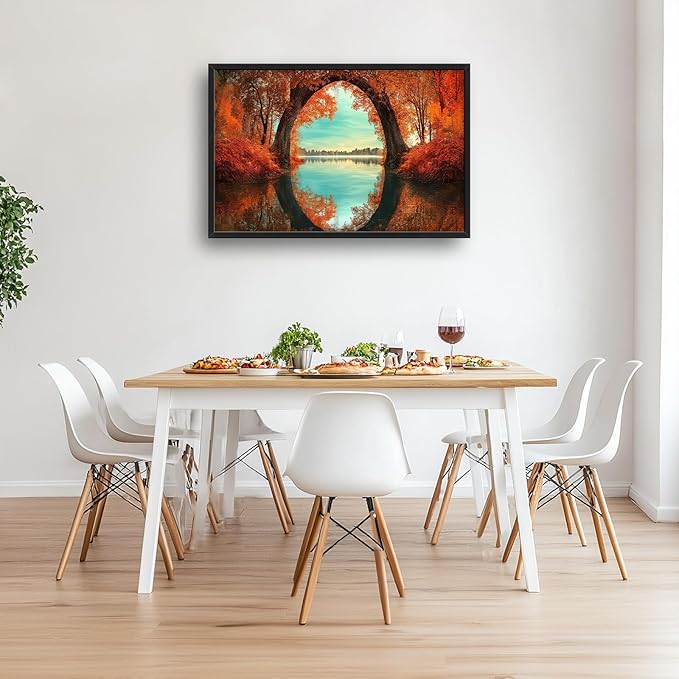 Olivine Autumn Wall Art, Tree Pictures Wall Decor, Autumn Forest Painting, Nature Landscape Canvas Prints, Framed Artwork for Bathroom Bedroom Living Room Office Home Decoration 36"x24"