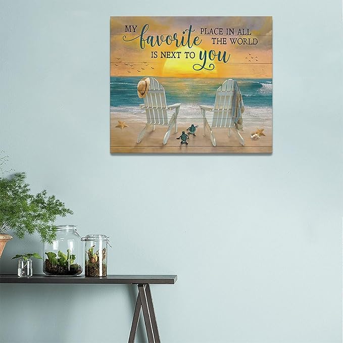 Fleruku Beach Wall Art Ocean Coastal Wall Decor Nautical Sunrise Sunset Sea Turtles Pictures Canvas Painting Artwork Home Decorations for Living Room Bedroom Bathroom Office 24"x20"