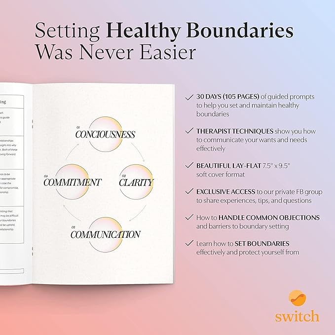 Switch Research Boundaries Journal - Psychologist Recommended Journal - Science Backed Self Care Journal - Charming Design for Women