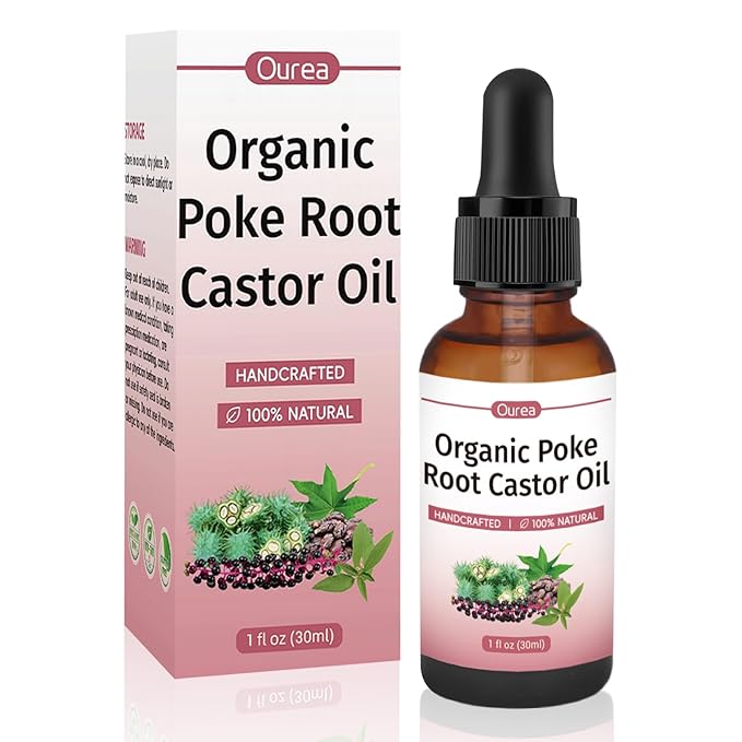 Poke Root Castor Oil Organic – 1 fl oz (30ml) Natural Lymphatic Support Massage Oil, Soothing Relief for Cysts, Boils, Breast, Fibroids, Swollen Lymph Nodes & Joint – Deep Tissue Drops