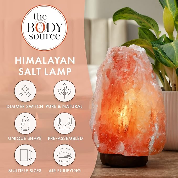 Himalayan Salt Rock Lamp | 6-8 Inch (4-7 lb) | Natural Salt Rock Lamp with Dimmer Switch & Wooden Base | Night Light & Bulb Replacement