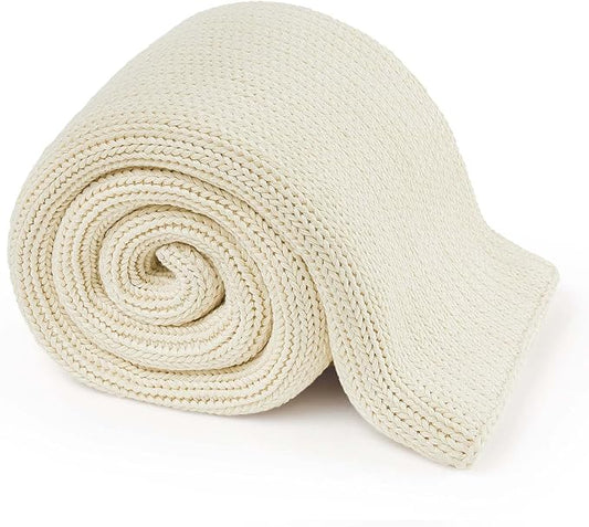Guohaoi Knitted Weighted Blanket for Adults (Cream 60"x80" 15lbs) No Beads Cooling Throw Blanket for Hot Sleepers, Home Decor Breathable Chunky Knit Heavy Blanket Use on Queen/King Size Bed