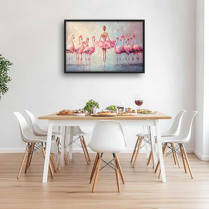 Ballet Wall Art Ballerina Flamingo Pictures Wall Decor Pink Dance Extra Large Canvas Prints Framed Artwork Paintings Home Office Decorations For Living Room Bedroom Dinning Room 36"x24"