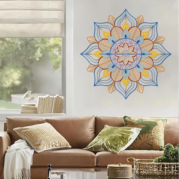 Resama Large Metal Mandala Wall Decor, Unique Lotus Flower Wall Art, Suitable for Office and Home Indoor and Outdoor Decoration (Colorful, 45''x22.6'' / 114x57.5cm)