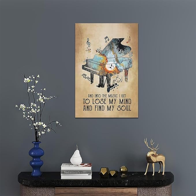Music Decor Wall Art Piano Wall Decor Vintage Canvas Music Heal The Soul Prints Painting Framed Artwork for living room Bedroom Bathroom 16"x24"