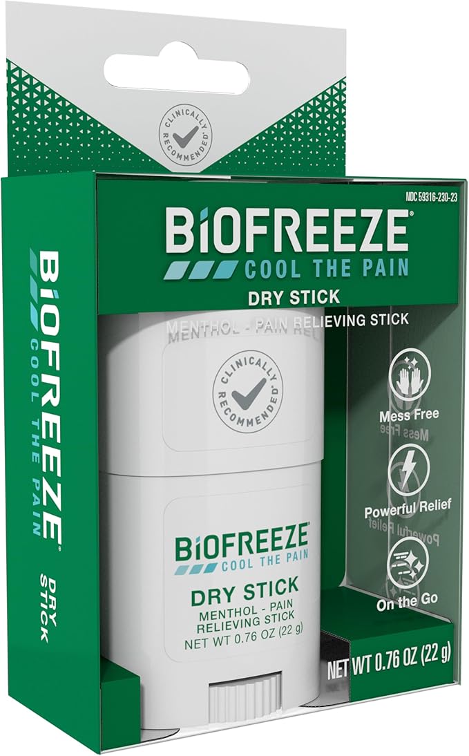 Biofreeze Dry Stick, Mess-Free Relief for Neck, Shoulder, Knee, Hip, Hand & Joint, Cooling Menthol Pain Relief Stick, Up to 100 Uses