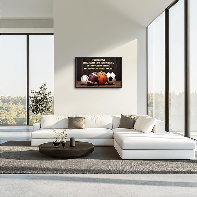 Large Basketball Soccer Framed Wall Art for Living Room Baseball Football Pictures Sports Inspirational Quotes Canvas Painting Prints for Boys Bedroom Artwork Decoration Gifts for Boys Men 36x24 inch