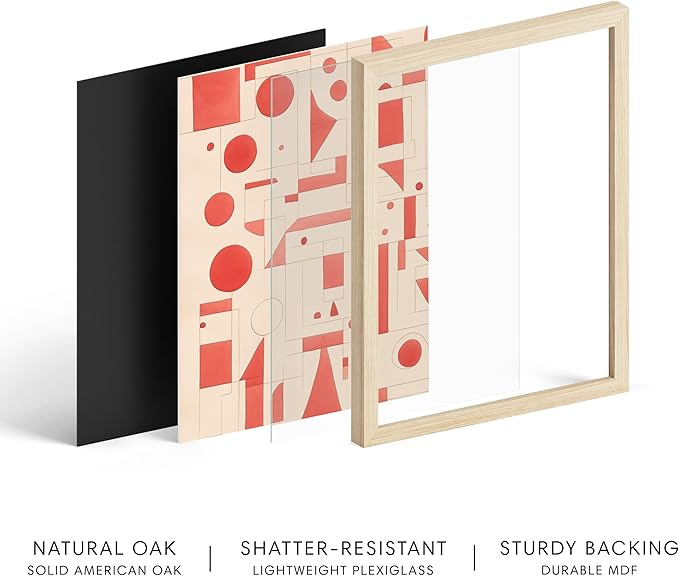 HAUS AND HUES Colorful Abstract Wall Art - Minimalist Retro Picture for Living Room Decor, Red and Pink Modern Wall Art Painting (Red Geometric, Beige Frame, 16x20)