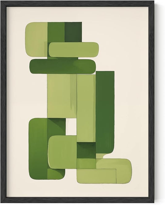 HAUS AND HUES Modern Abstract Wall Art - Blue and Green Living Room Art, Modern Artwork for Walls, Minimalist Picture for Living Room(Green Geometric, Black Frame, 12x16)
