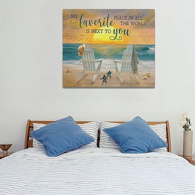 Fleruku Beach Wall Art Ocean Coastal Wall Decor Nautical Sunrise Sunset Sea Turtles Pictures Canvas Painting Artwork Home Decorations for Living Room Bedroom Bathroom Office 24"x20"