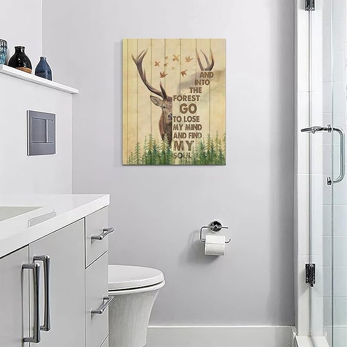 Deer Decor wall art Peace and nature canvas Pictures Forest Wall Decor Elk Canvas Prints Painting Framed Artwork for Bathroom living room Bedroom 16"x20"