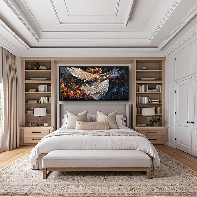 SweetFox Extra Large Angel Wings Girl Framed Wall Art for Living Room, Angel Woman Pictures Oversized Wall Decor Abstract Big Canvas Painting Print Artworks for Bathroom Master Bedroom 60L X 30W