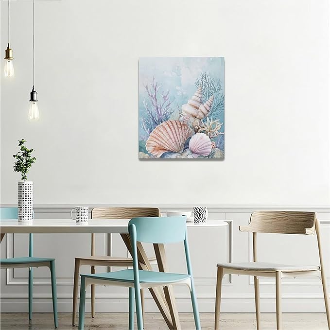 Fleruku Beach Coral Shells Wall Art Nautical Sea Wall Decor Ocean Pictures Canvas Painting Artwork Home Decorations for Living Room Bedroom Bathroom Office Nursery 20"x24"