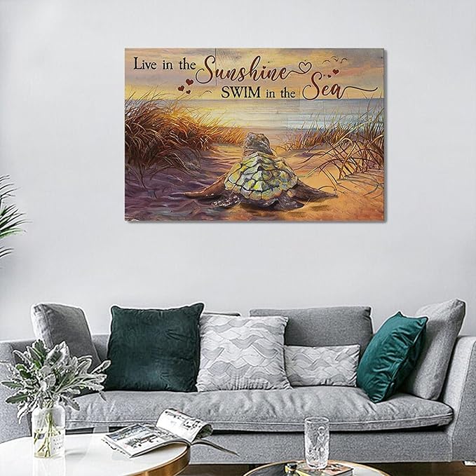 Bathroom Sea Turtle Wall Art Farmhouse Turtles Wall Decor Country Beach Ocean Coastal Nautical Pictures Canvas Painting Artwork Home Decorations for Living Room Bedroom Bathroom Office 24"x16"