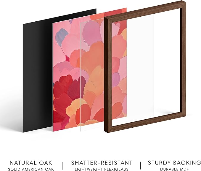 HAUS AND HUES Colorful Abstract Wall Art - Minimalist Retro Picture for Living Room Decor, Red and Pink Modern Wall Art Painting (Petals 1, Walnut Frame, 8x10)