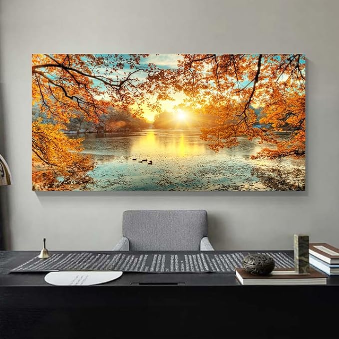 Yxbhhym-Landscape Tree Canvas Wall Art Fall Forest Sunset Wall Decor Poster Lake Water Pictures for bedroom wall decor Natural Scenery Paintings Artwork Modern Living Room Decor Home Office Decoration