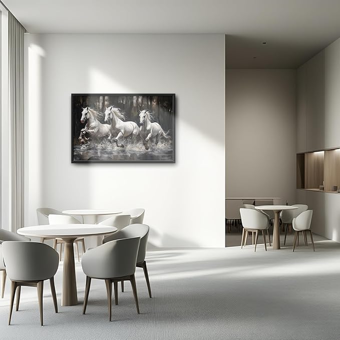 Kylora Horse Wall Art Horses Running Pictures Wall Decor Farmhouse White Mustang Prints Modern Artwork Painting Home Office Decorations For Kitchen Bathroom Bedroom Dining Living Room 36"x24"
