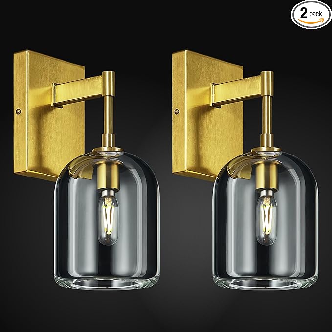 Modern Crystal Wall Sconces Set of Two Indoor Gold Wall Lamp Vanity Wall Lighting for Bathroom Bedroom Living Room Stair（2Pack）