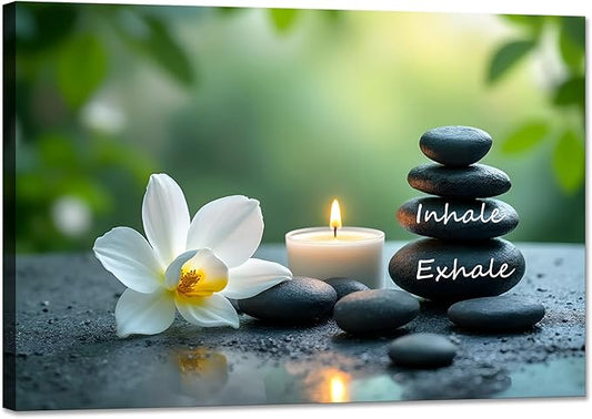 YIOZHAOFH Louts Wall Art Yoga Room Painting Zen Office Decor Women Spa Picture Calming Relax Canvas Prints Inhale Exhale Artwork Framed for Living Room Ready to Hang (12L" x 16W")
