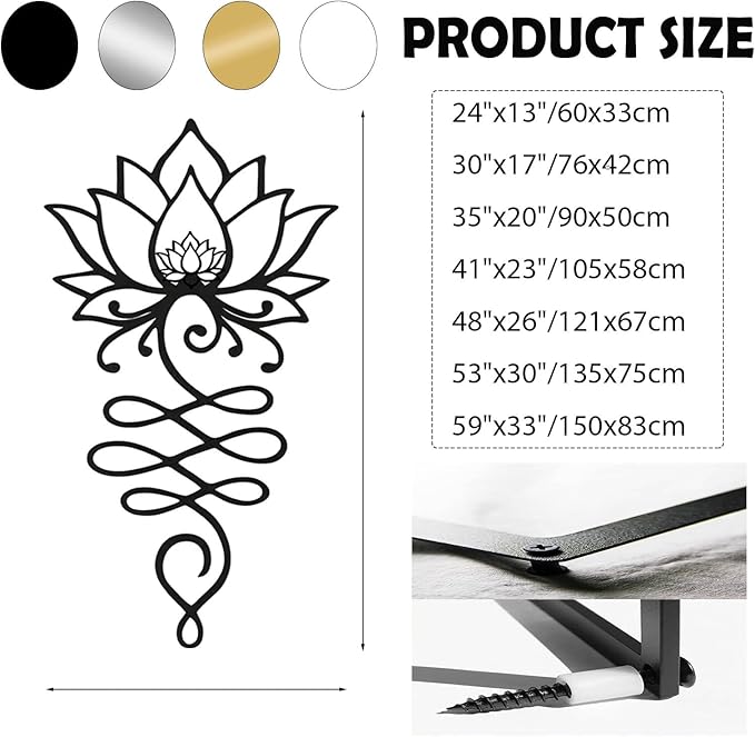 Lotus Flower Metal Wall Art, Lotus Flower Wall Decor, Floral Metal Wall Hanging, Mandala Wall Art, Spiritual Wall Hanging, Meditation Yoga Decor (Black, 59"x33"/150x83cm)