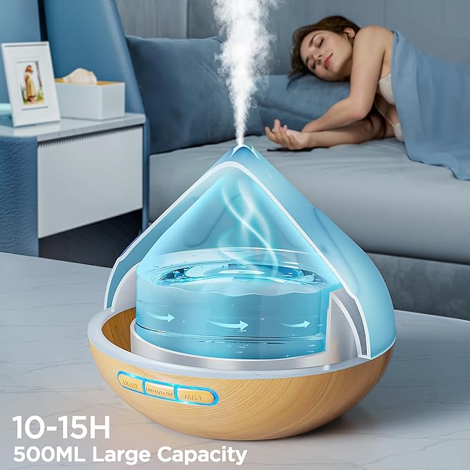 Essential Oil Diffuser for Home: 500ML Aroma Diffuser for Hotel Office Yoga Room - Humidifier with 14 Colors LED Night Light for Kids/Women Home Relaxation,Brown