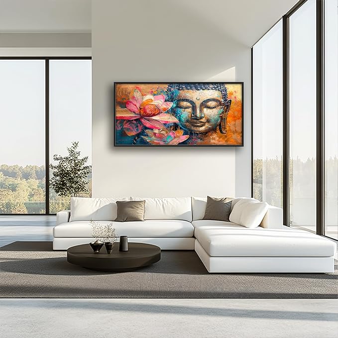 Large Buddha Framed Wall Art for Living Room Zen Lotus Pictures Wall Decor Buddha Canvas Painting Artwork Buddhist Meditation Home Decorations for Buddhism Room Bathroom Office 60x30 inch
