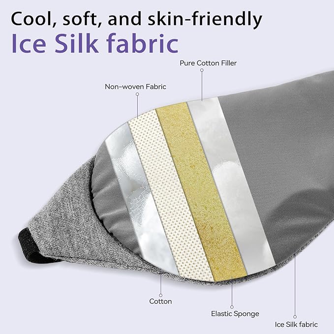 Cool Touche Sleep Mask for Side Sleepers Men & Women, Eye Mask with Memory Foam Nose Padding, Ultra Soft Blockout Eye Shade Cover, Cotton Sleep Mask for Sleeping, Travel, Nap (Gray)