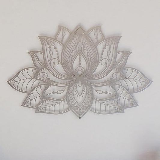 Colorfull Worlds Mandala Metal Wall Decor, Lotus Flower Meditation Room Decor, Minimalist Zen Garden Bohemian Gift for New Year (26.3" x 17" | 67 x 43 cm, Silver)