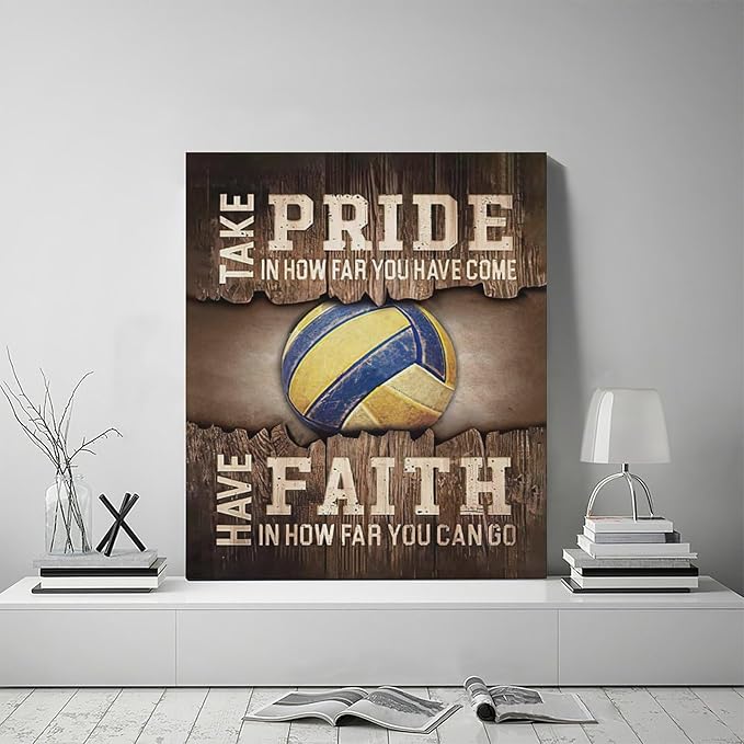Fleruku Rustic Volleyball Wall Art Sports Wall Decor Inspirational Quotes Brown Pictures Volleyball Sign Canvas Painting Artwork Home Decorations for Boy Man Teenager Fans Bedroom Living Room 20"x24"