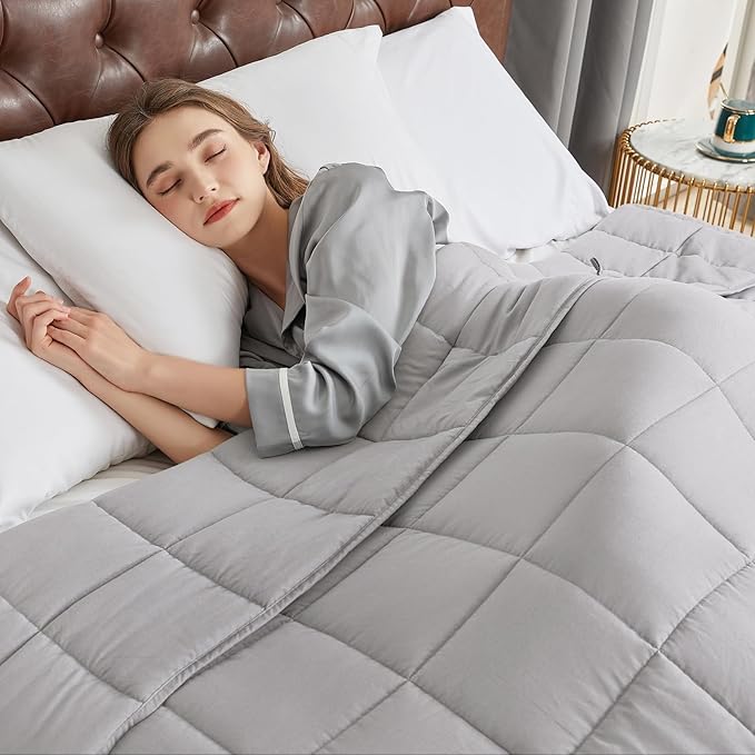 CYMULA Weighted Blanket for Adults (15lbs 48"x72" Twin Size) - Cooling Breathable Heavy Blankets for Summer Winter - Ultra Microfiber Soft Comfort Throw with Glass Beads - Gifts for Men/Women
