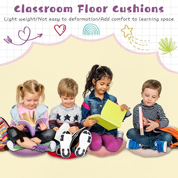 24 Pcs Round Floor Cushions Floor Pillows Meditation Seat Pillows Flexible Seating for Adults Kids, Chair Cushions for Classroom, Nursery, Living Room, Yoga(Medium 15.7 Inch,Pink-Purple)