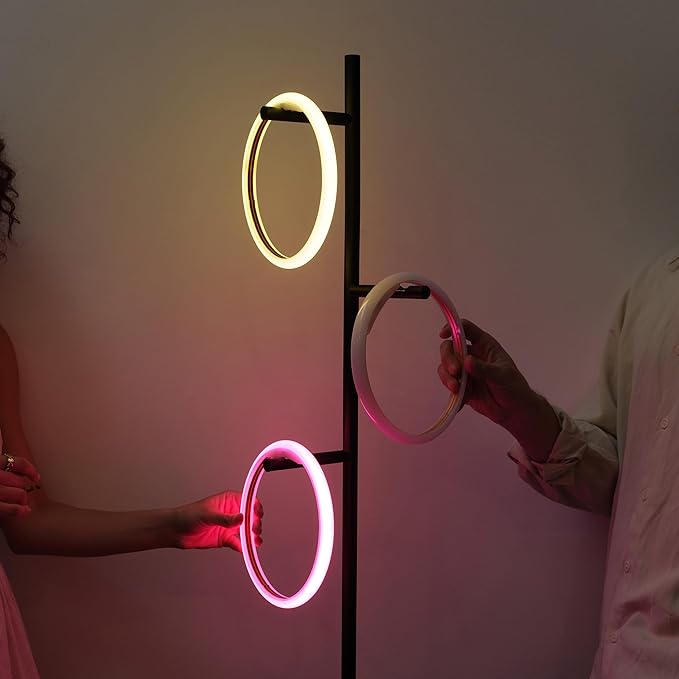 Brightech Saturn Modern Color Changing Floor Lamp - Tall Tree LED Lamp Perfect for Living Room Decor - Beautiful RGB Color Gradient and 3 LED Lights for Bedroom, Office, Reading - Black
