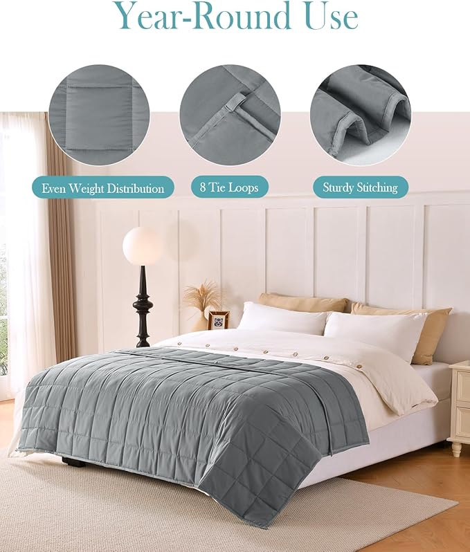 Topblan Weighted Blanket for Adults 12lbs, Breathable Cooling Weighted Blanket, High Breathability Heavy Blanket, Soft Material with Glass Beads for All Season, Sofa Bed, 60"x80" Queen Size,Grey