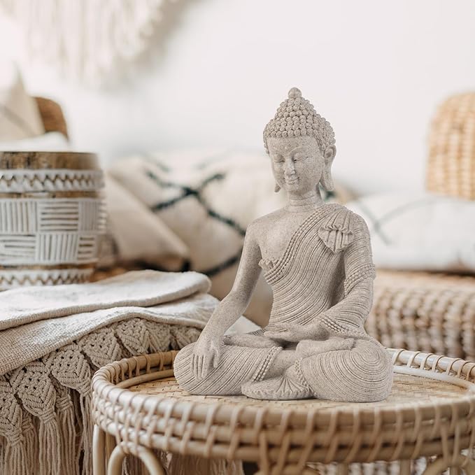 Buddha Statue for Home Decor Beige White-Buddha Statue Large for Spiritual 10.2''-Buddha Decor for Living Room-Buddha Statues for Zen Decor –Indoor Buddha Gift for Shrine, Meditation or Relaxation